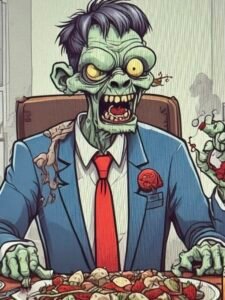 Corporate zombie feasting on brains